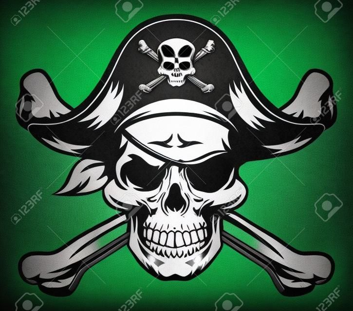 Crânio pirata e ossos cruzados