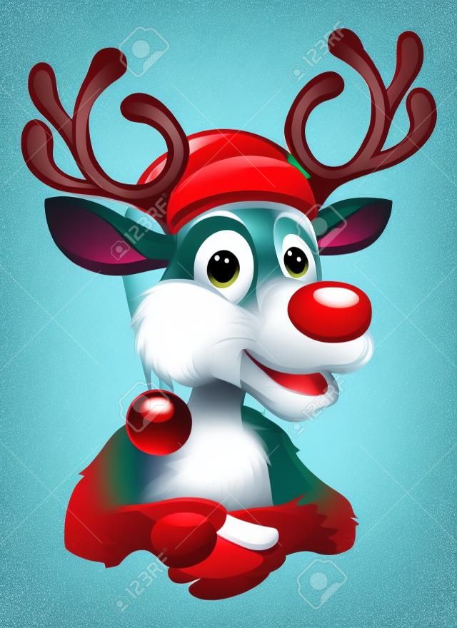 Dessin animé renne de Noël avec bonnet de noel