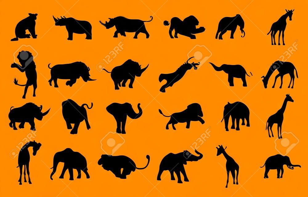 Силуэт африканских животных векторные иллюстрации.
