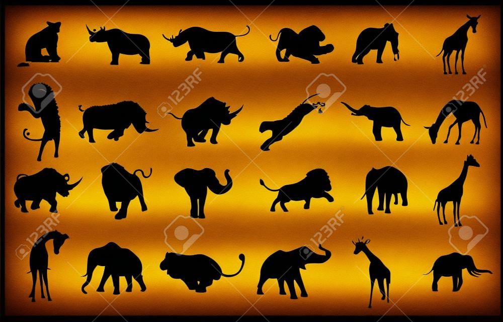 Silhouette African  Animals Vector illustration.