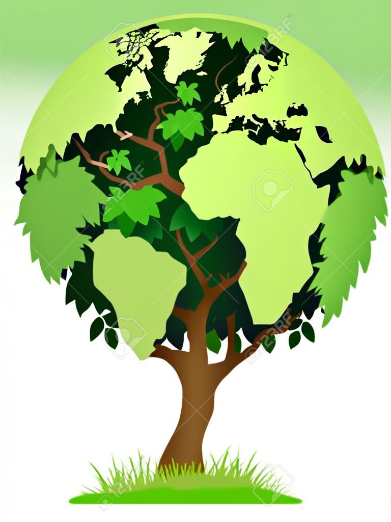 Un albero che cresce sotto forma di un'illustrazione ambientale della terra del globo del mondo