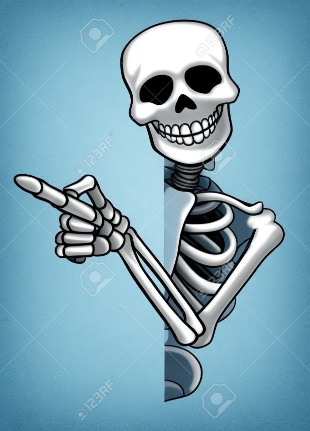 Pointing Cartoon Skeleton isolated on white background.