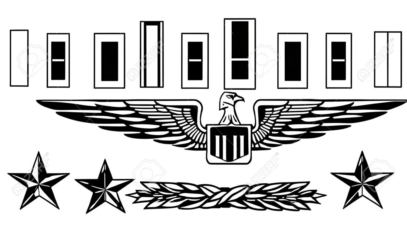 军事陆军将军衔徽章矢量图。