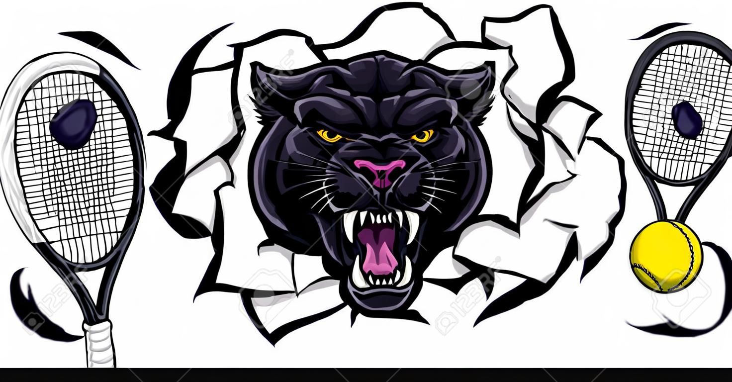 Black Panther Tennis Mascot Breaking Background