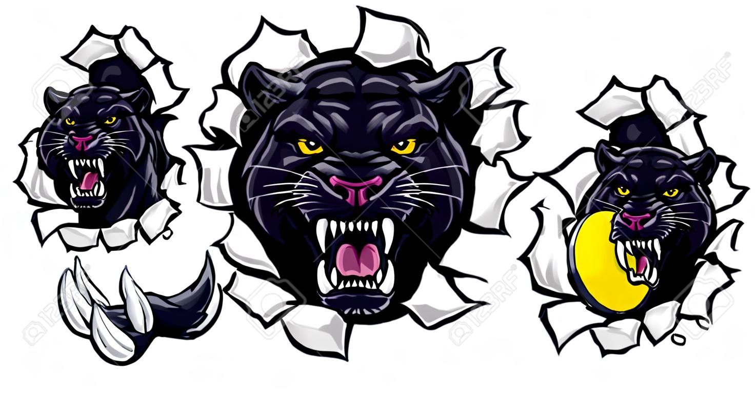 Black Panther Tennis Mascot Breaking Background