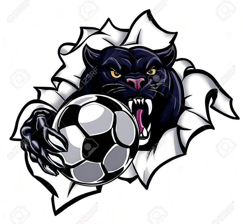 Black Panther Soccer Mascot Breaking Background