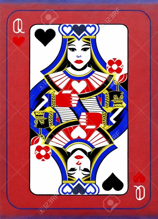 Spielkarte Herzkönigin Rot Blau und Schwarz