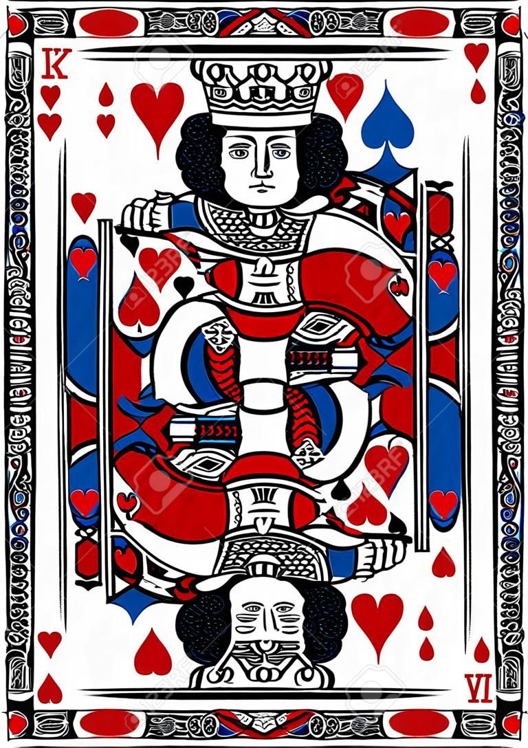 Playing Card King of Hearts Red Blue and Black