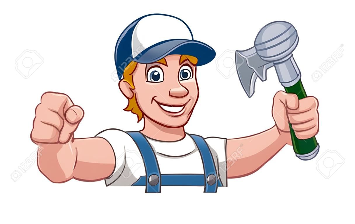 Handyman Hammer Cartoon Man DIY Carpenter Builder