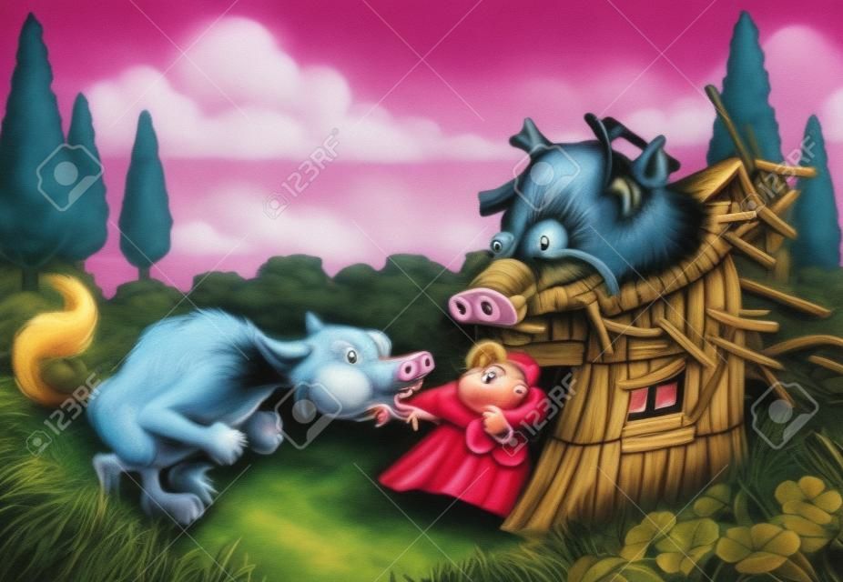 Big Bad Wolf Three Little Pigs Blowing Down House