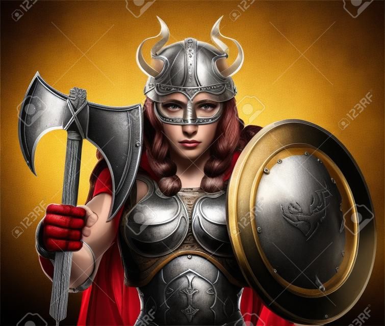 Wikinger weiblicher Gladiator Krieger Frau Team Maskottchen