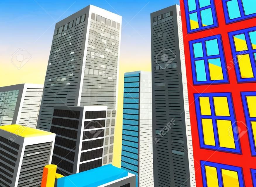Budynki miejskie kreskówka tło w stylu komiksu