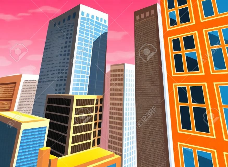 City Buildings Cartoon Comic Book Style Background
