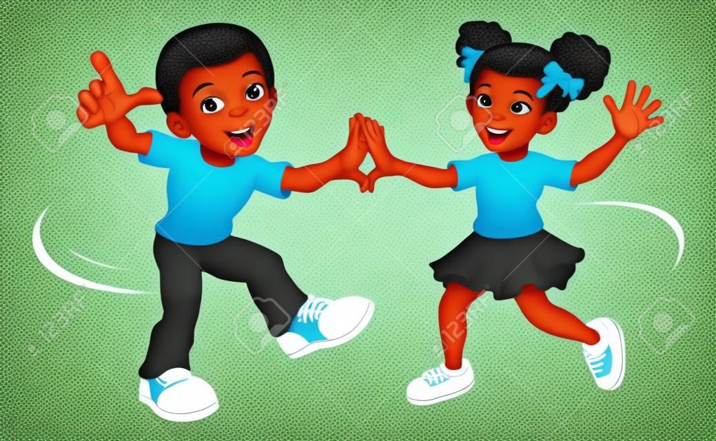 Ragazza nera e ragazzo Cartoon Kid bambini che ballano