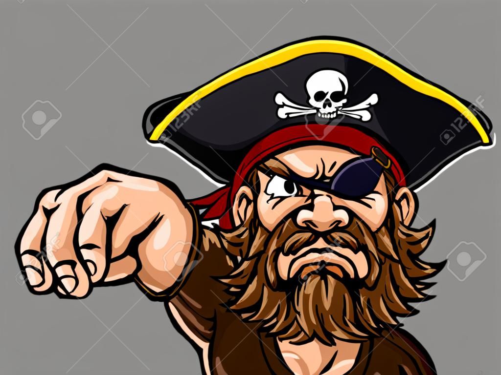 Pirate Captain Cartoon Character Mascot Pointing
