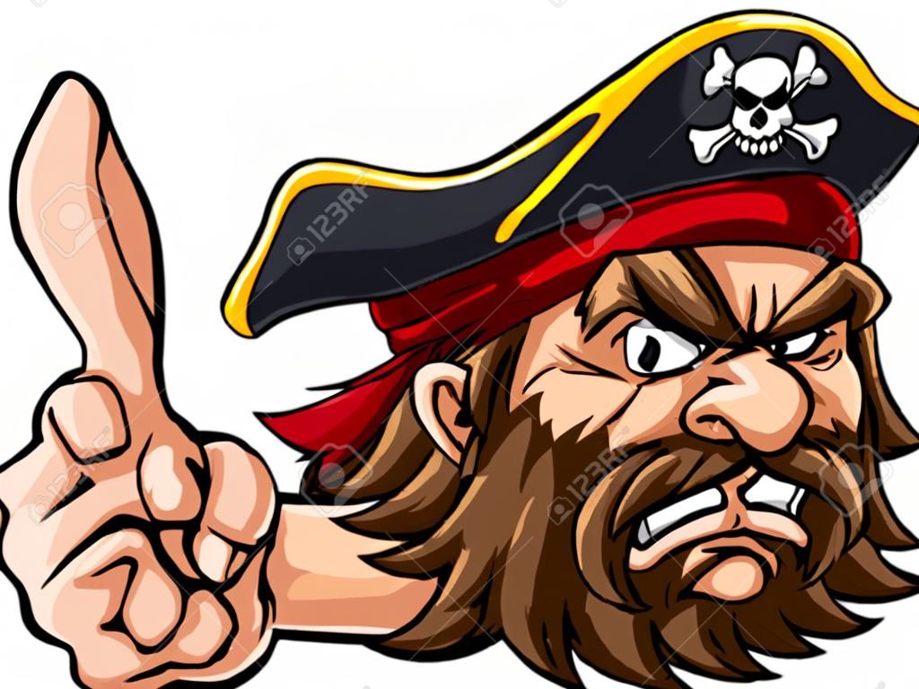 Pirate Captain Cartoon Character Mascot Pointing