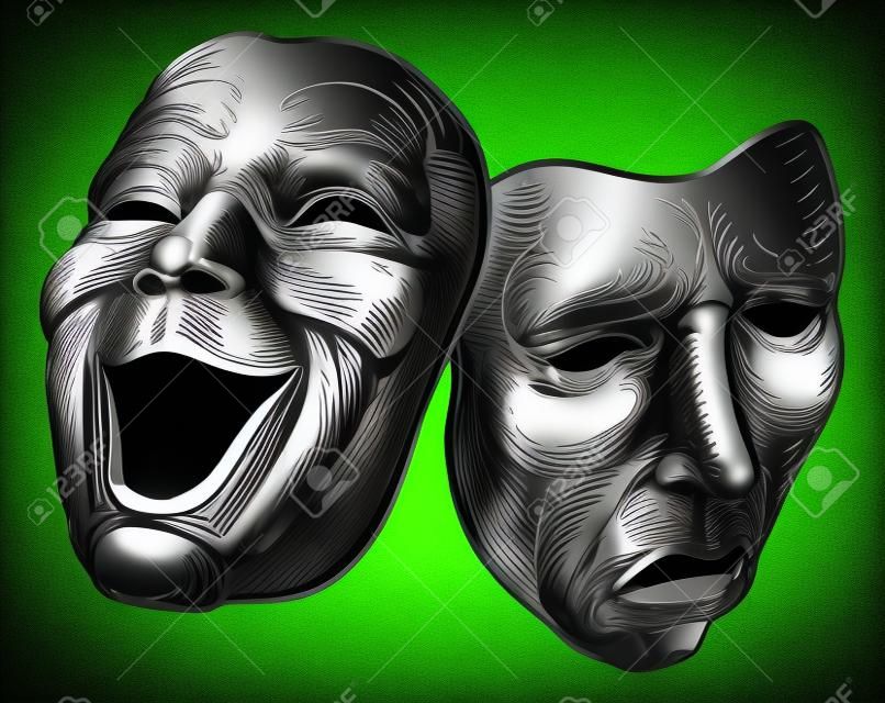Máscaras de comedia y tragedia de teatro o teatro dramático