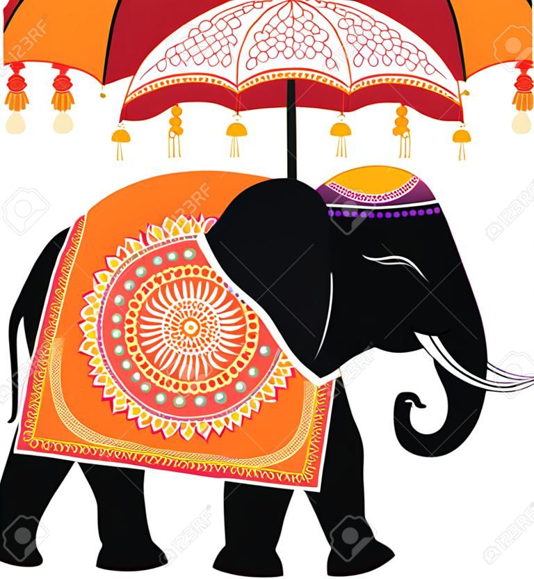 Decorato Elefante indiano con l'ombrello
