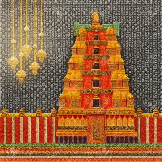 Hindu Temple on Pattern Background