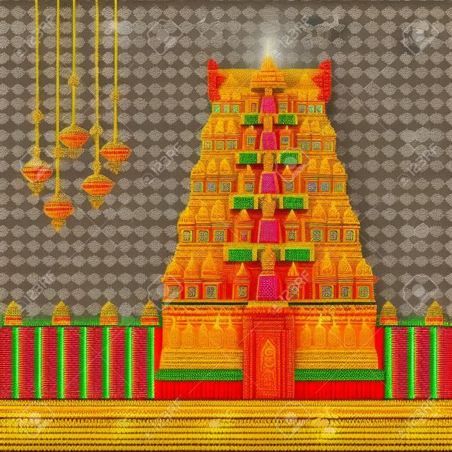 Hindu Temple on Pattern Background