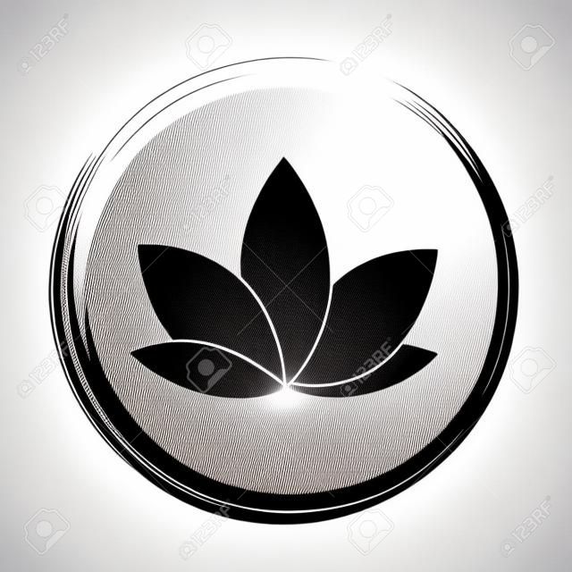 black lotus icon in a circle isolated on white background vector illustration
