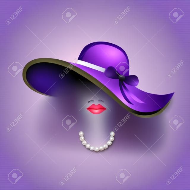 Dame avec chapeau élégant avec noeud violet et collier de perles vector illustration EPS10