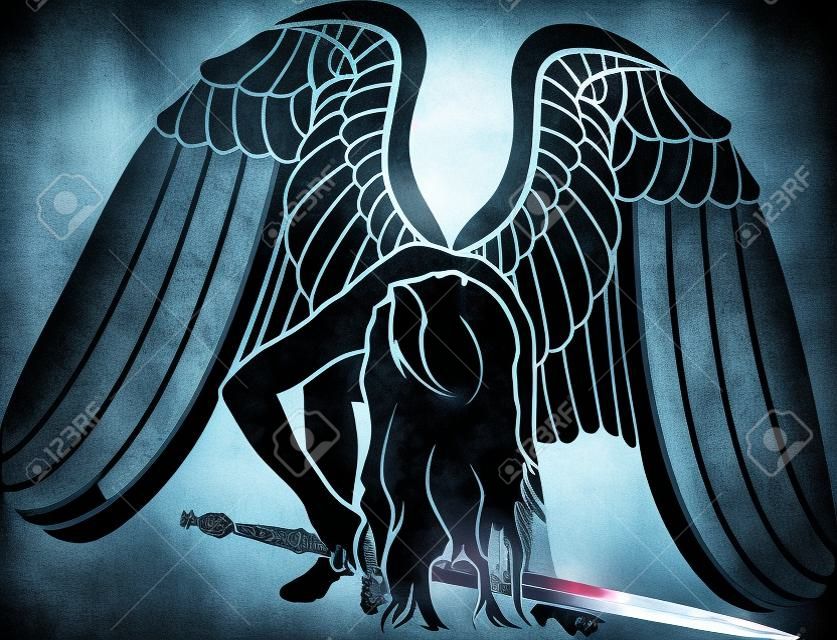 Anjo caído com espada. símbolo de vingança