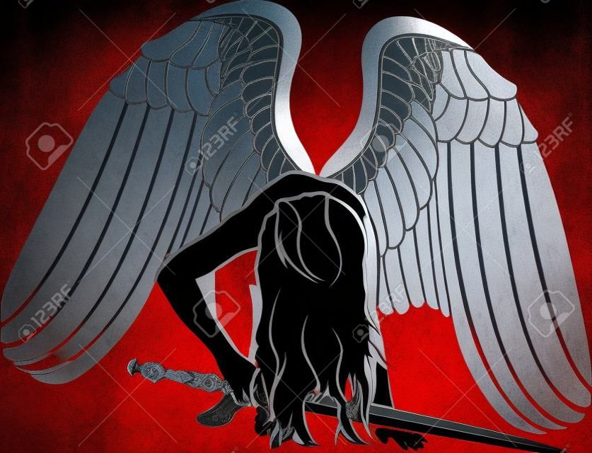 Ángel caído con la espada. símbolo de venganza