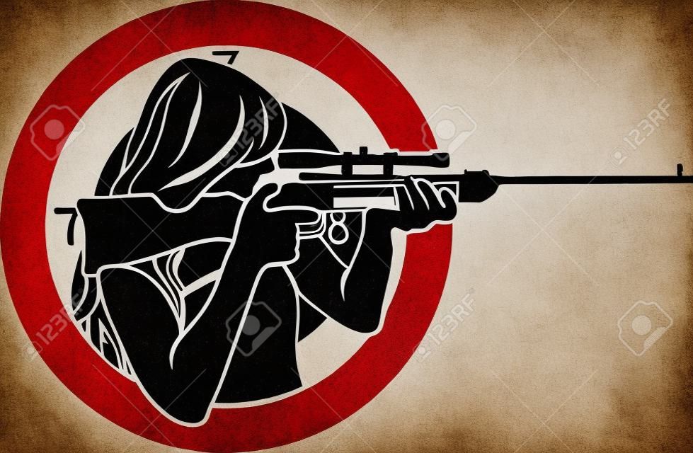 girl aims from a rifle with target background stencil