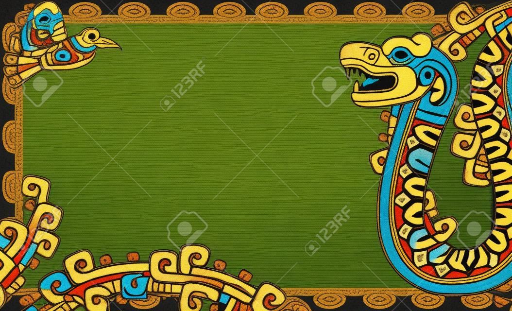 Horizontal background in the Aztec style, snake and bird, second variant