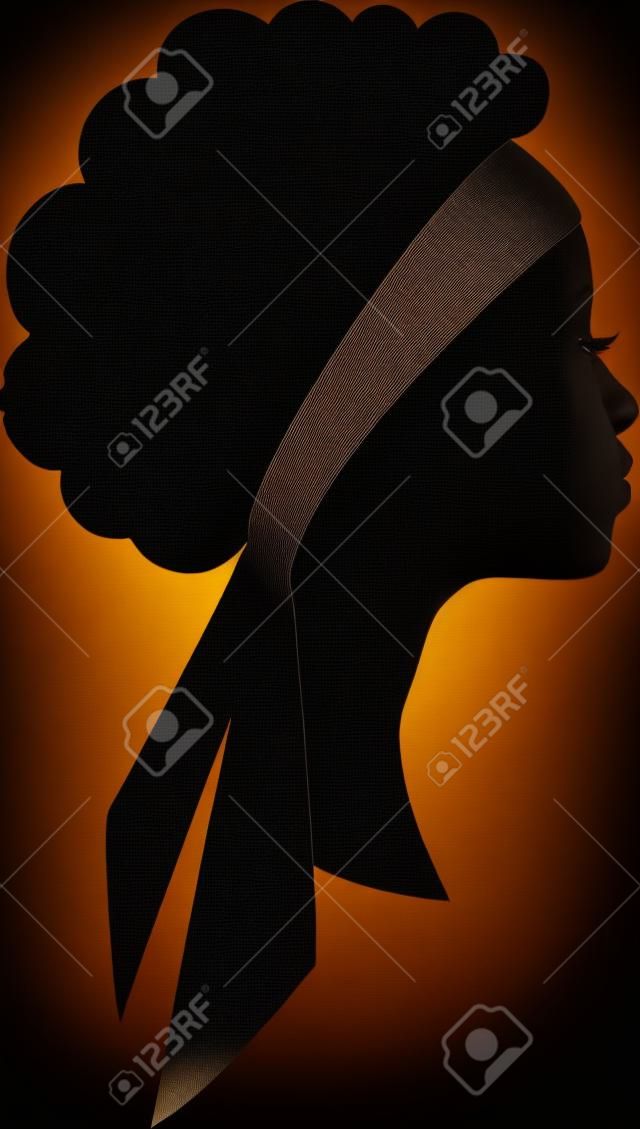 Silhueta de beleza jovem africano menina cabeça no perfil com bandagem de cabelo.
