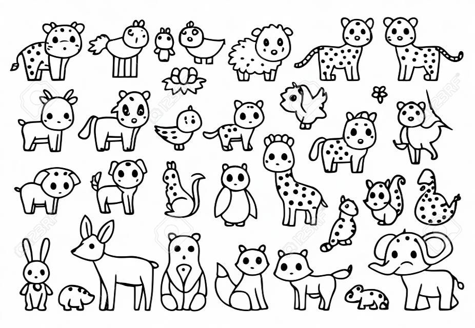 Duże zwierzęta ustawione dla Kolorowanka. zarys ilustracji wektorowych dla dzieci. słodkie postaci z kreskówek. zwierzęta gospodarskie, leśne i dżungli.