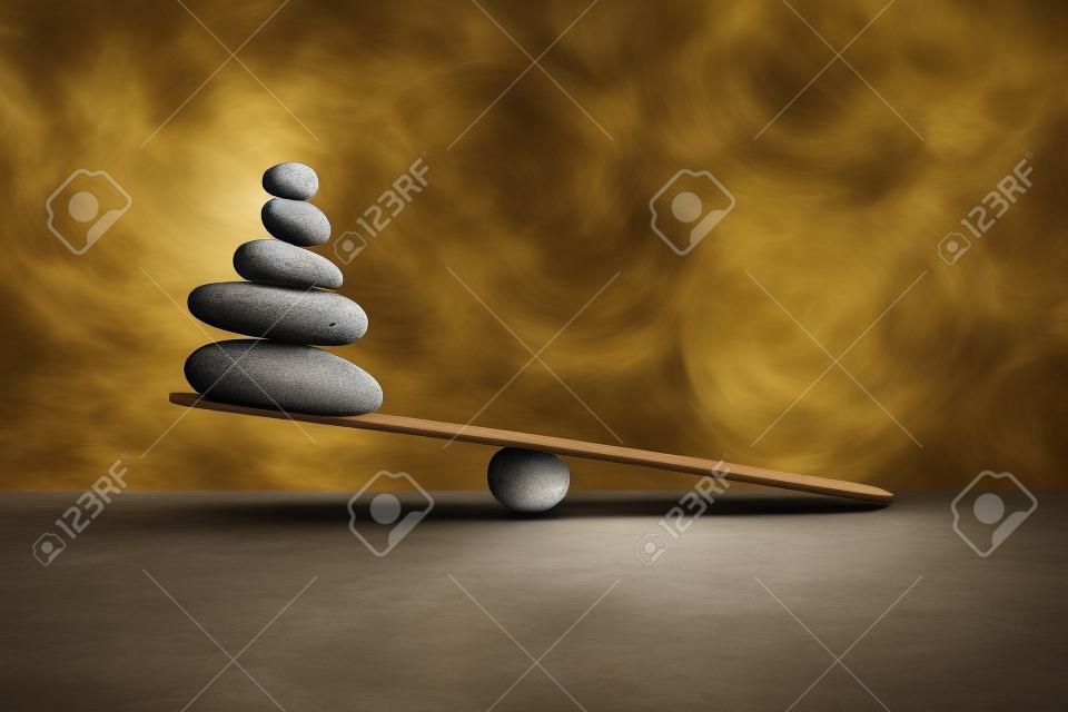Equilibrio de piedra con penacho. Concepto de pesado y ligero.