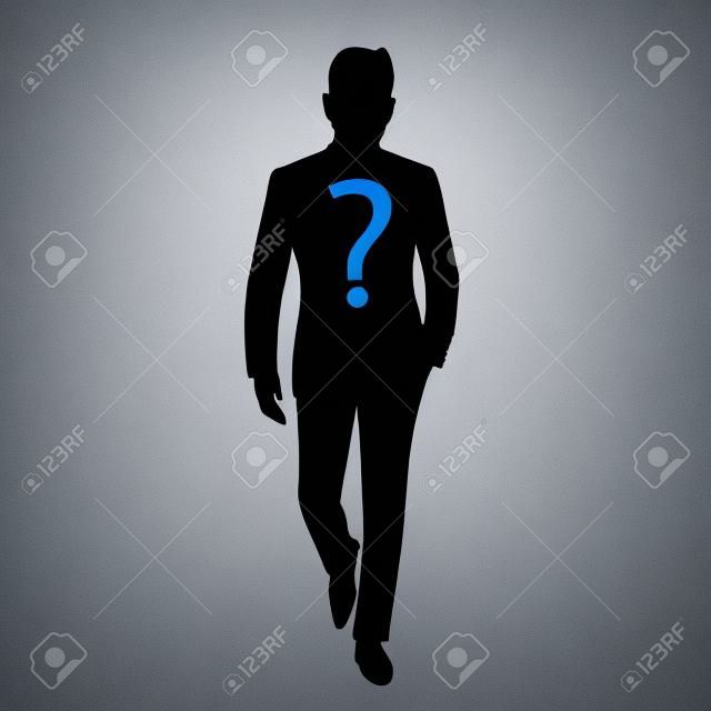 Anonymous man silhouette with question mark - full body picture - on white background