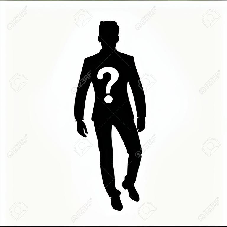 Anonymous man silhouette with question mark - full body picture - on white background