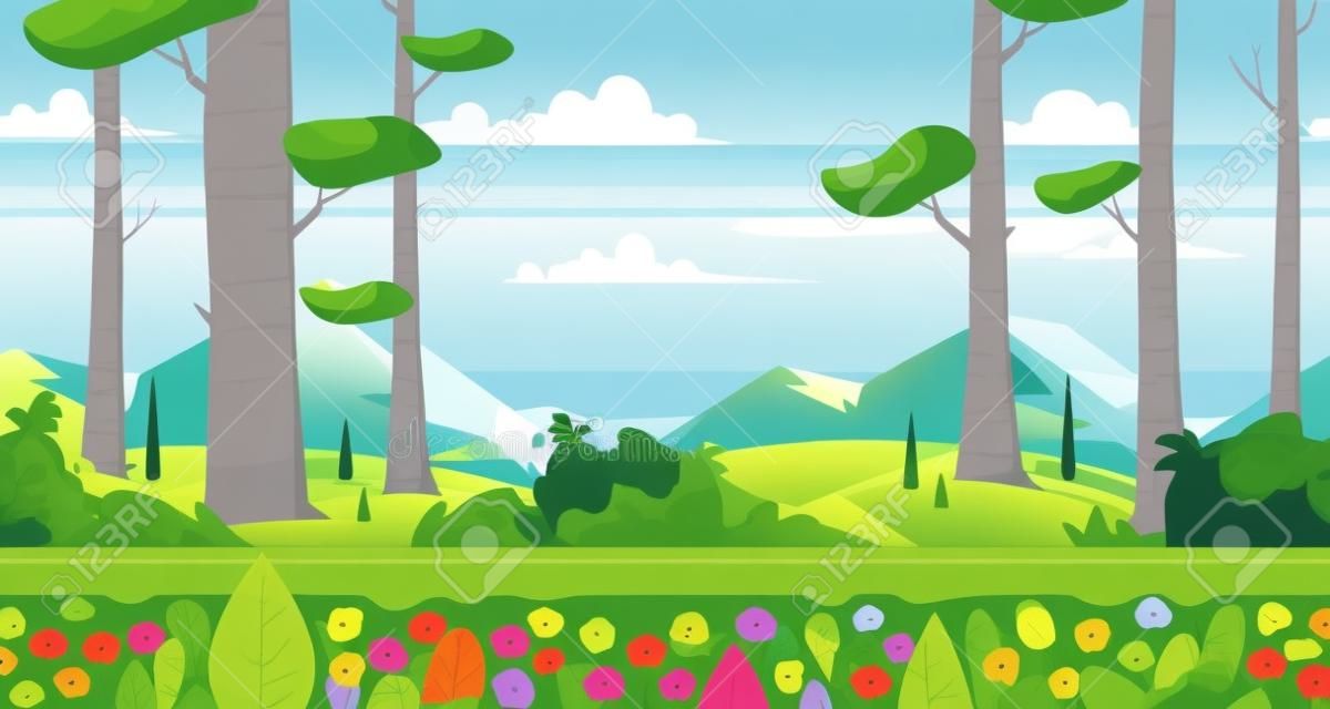 Sfondo trasparente per i giochi o le applicazioni di sviluppo mobile. Cartoon natura paesaggio con foresta. illustrazione per la stampa grafica di design o un libro. Dell'illustrazione.