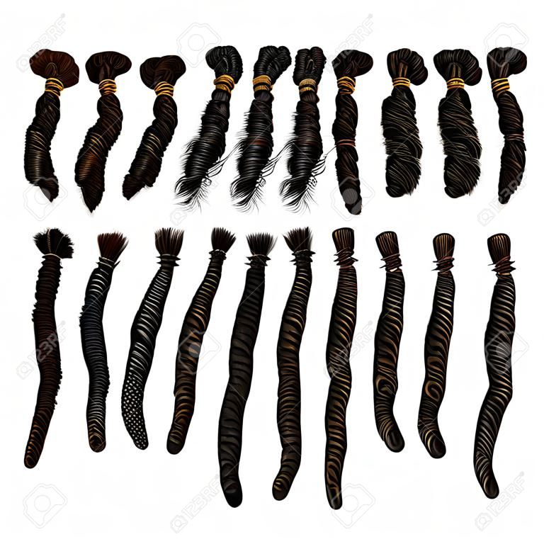dreadlocks de cabelo longo africanos da moda. realista 3d. estilo de beleza da moda.