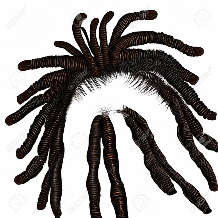 alla moda capelli lunghi africani dreadlocks. 3D realistico. stile di bellezza della moda.