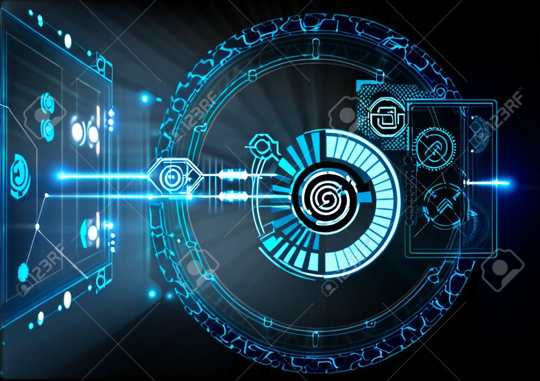 Синий абстрактный фон с технологической различных технологических элементов