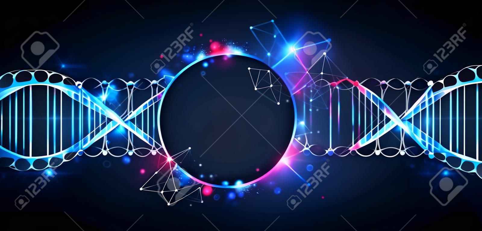 Szablon Nauka, tapety lub transparentu z cząsteczek DNA. ilustracji wektorowych.