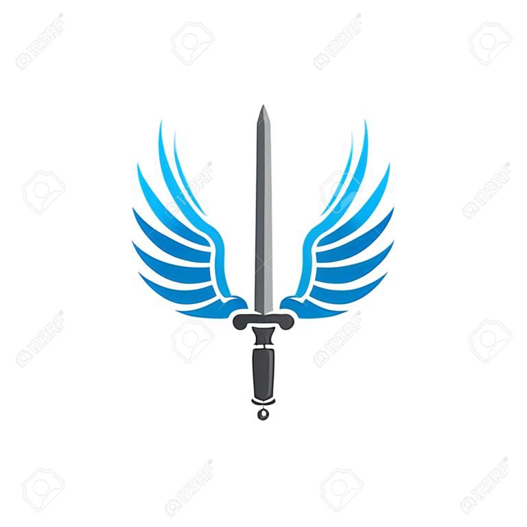 creative sword with bird wings, battle and security metaphor logo vector concept