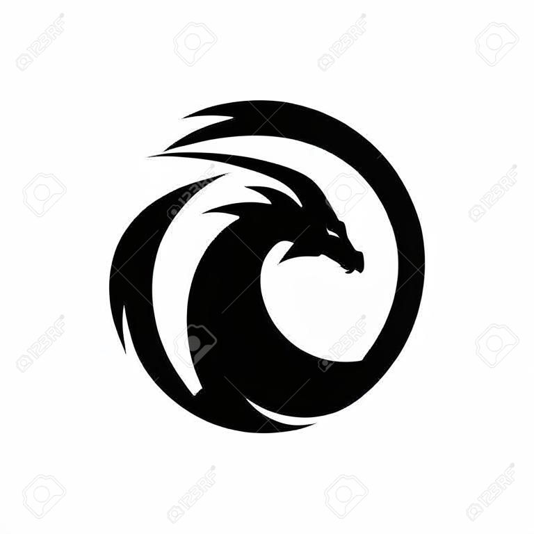 Ilustración de vector de diseño de logotipo de círculo de silueta de dragón creativo