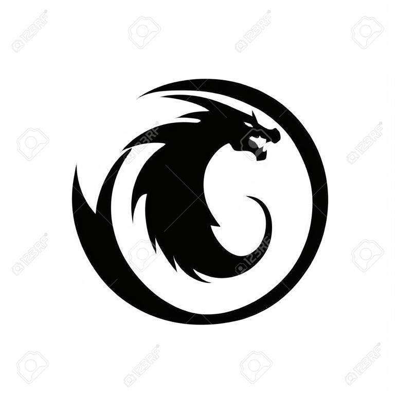 creative dragon silhouette circle logo design vector illustration