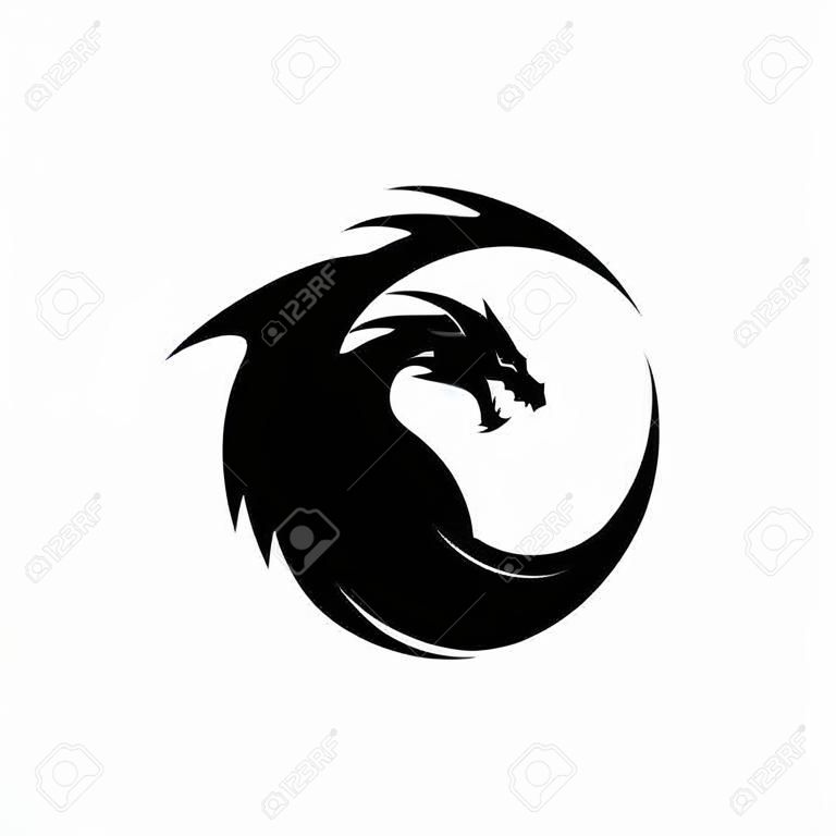 creatieve draken silhouet cirkel logo ontwerp vector illustratie