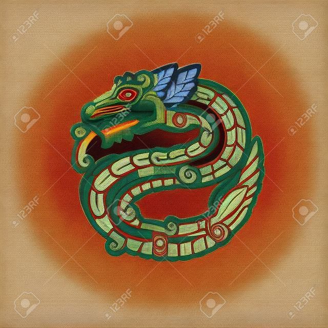Graphique aztèque du dieu mexicain Quetzalcoatl, conception animale amérindienne des indiens aztèques du codex mexicain