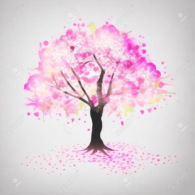 árbol de flor de cerezo con corazones símbolos en el estilo de abstracción.