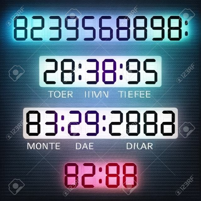 Digital numbers, time and date. Template for  electronic device.
