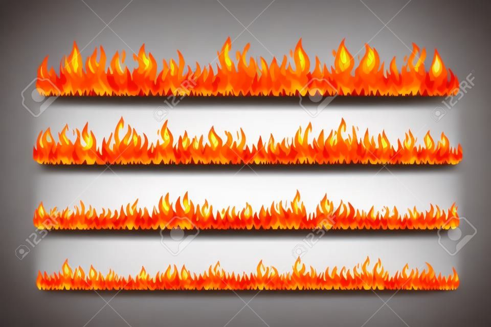 Fire Design collection in Horizontal dividers set Vector illustration