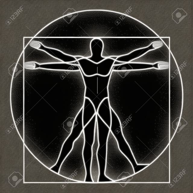 Vitruvian man starry sky, modern shape, vector illustration