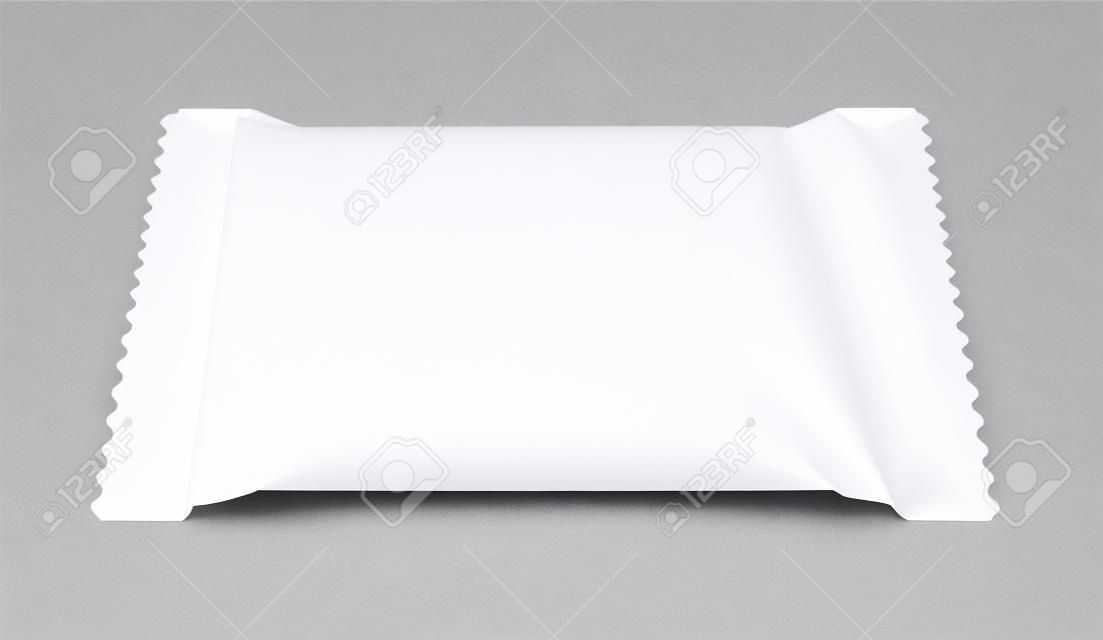 White blank foil food snack pack for chips, candy and other products. Wet wipes packaging.
